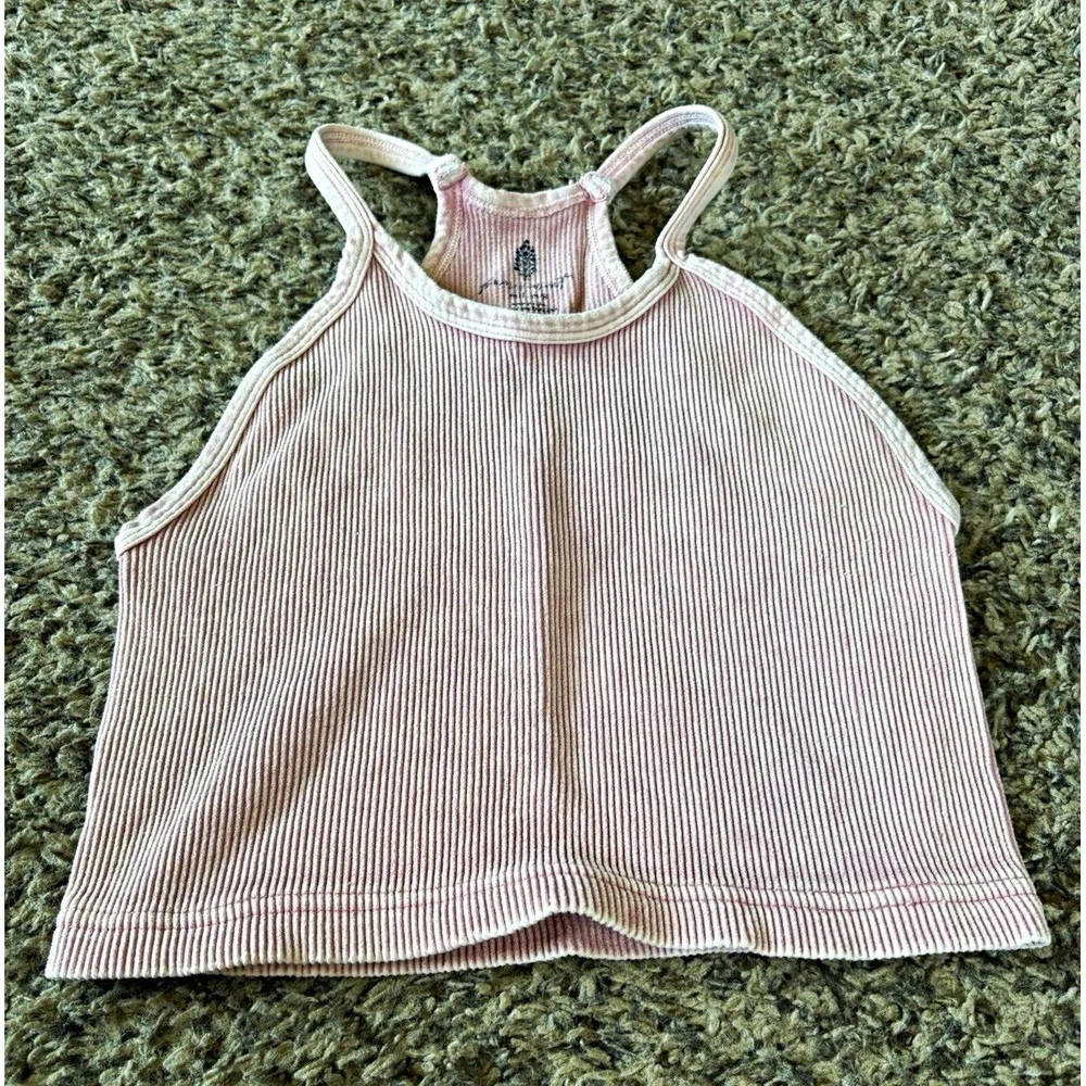 FP Movement Happiness Runs Pink Ribbed Knit Racerback Tank Top Women's M/L
